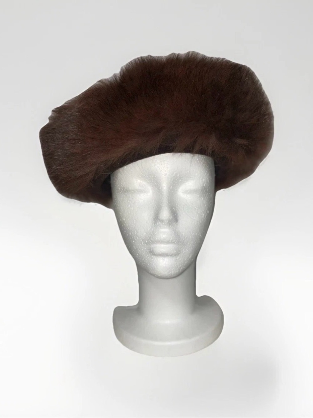 Vintage Ladies Brown Genuine Fox Fur Brim Hat Felt Crown Pillbox Winter Cap